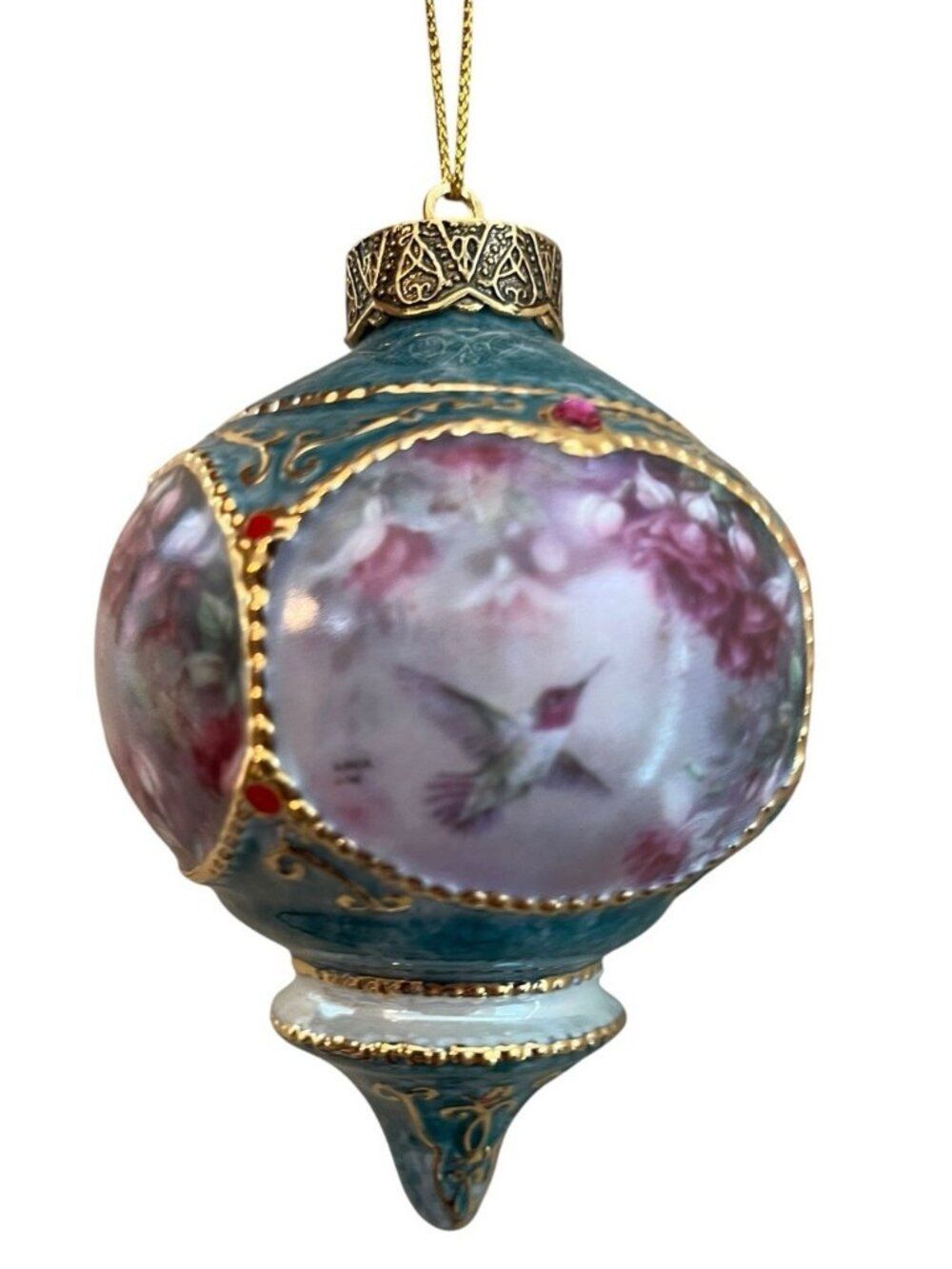 Bradford Exchange Heirloom Ornament Porcelain Hummingbird Finial Hanging Jeweled